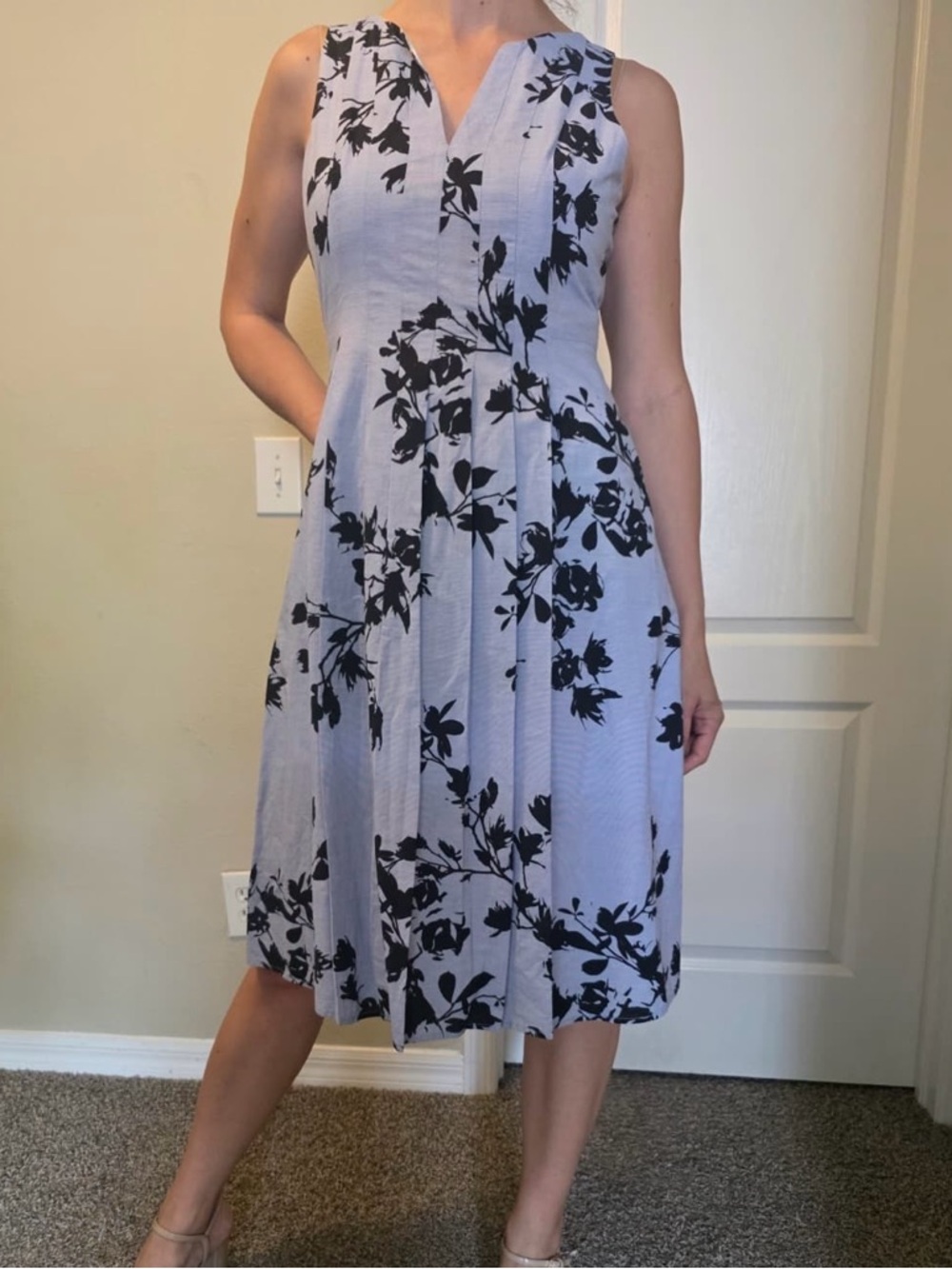 Ivanka Trump Lavender Midi Dress with Black Floral Print